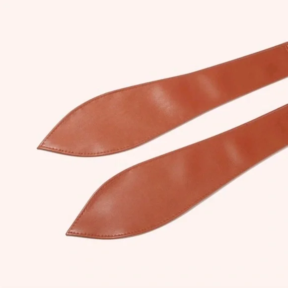 Plus size brown faux leather corset wide waist boho cinch obi belt - Picture 4 of 11